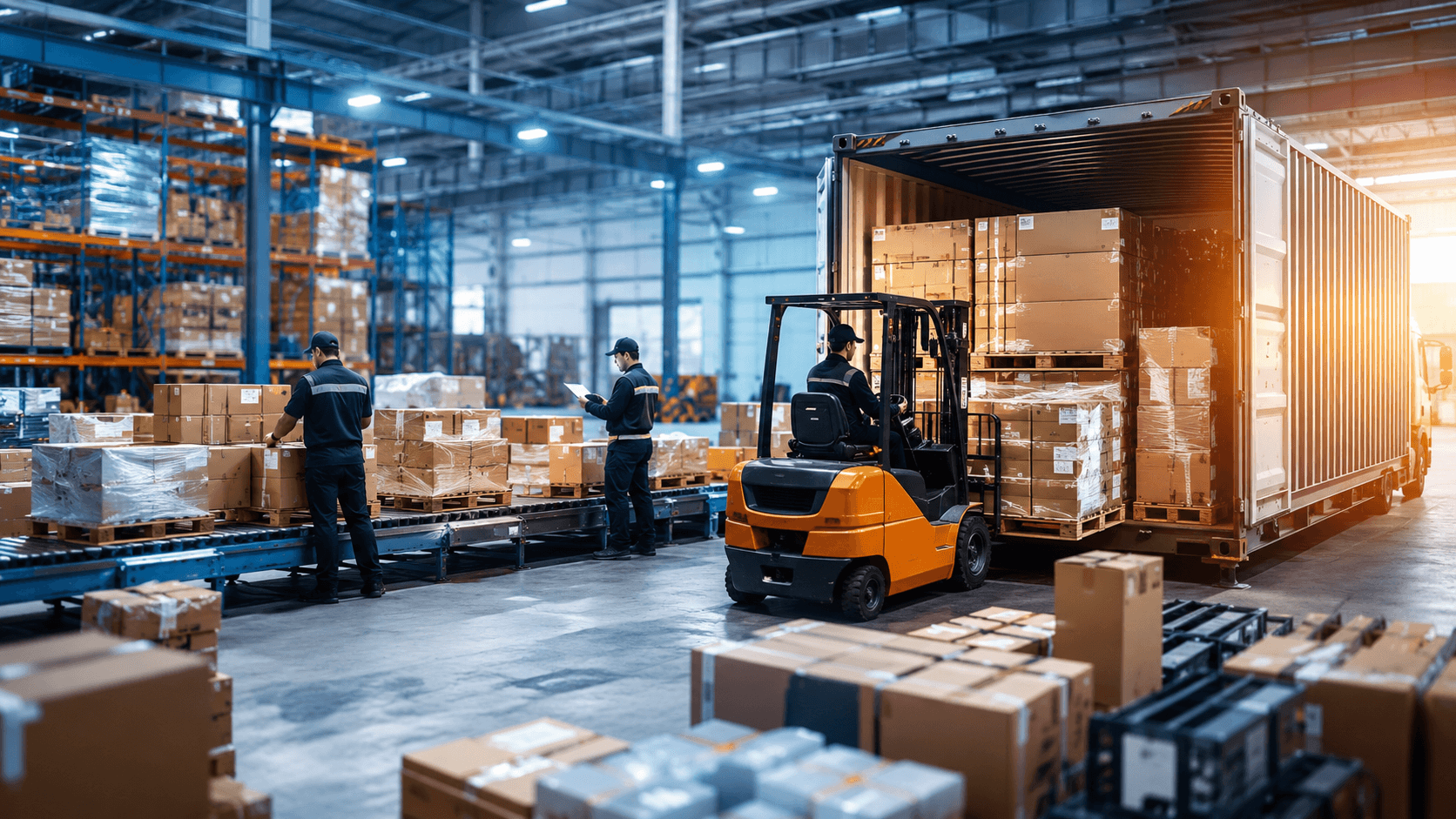 Cargo consolidation with grouped containers and organized shipments