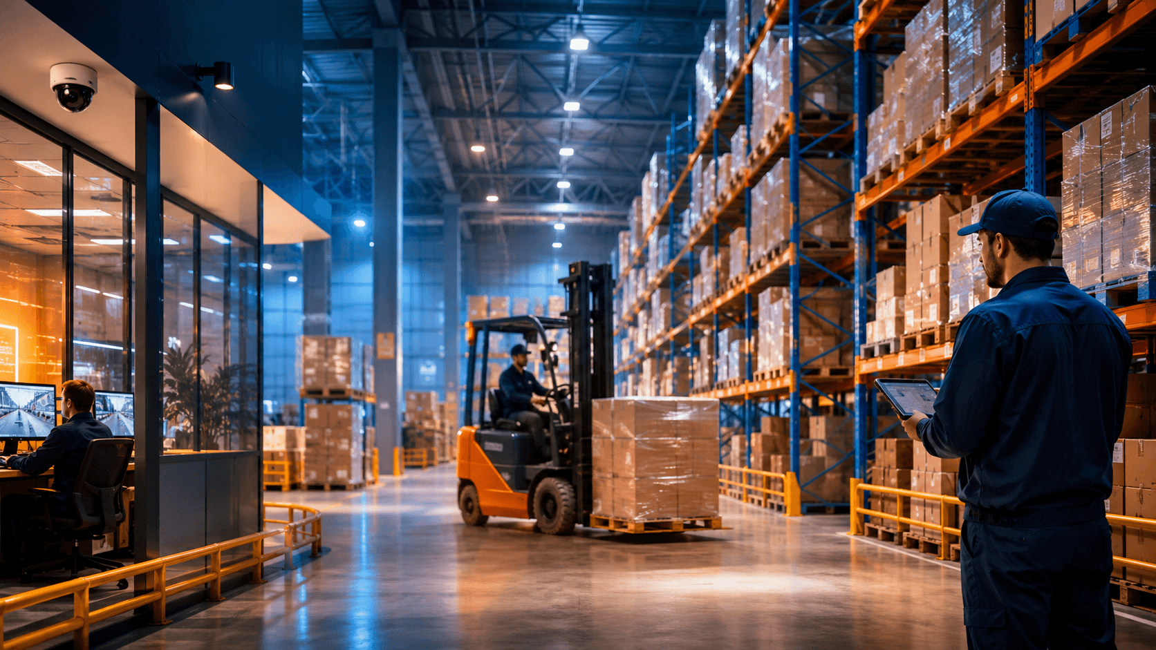 Secure warehouse storage with organized inventory management